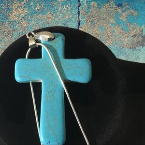 Turq & Silver Cross on 22 in Sterling Silver chain